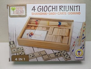 Teorema: Fatto Di Legno - Set Di 4 Giochi, Shangai Dadi Carte Domino - Foto 1 di 3