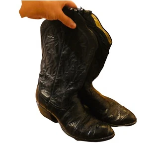 Black Leather Larry Mahan Cowboy Boots - Picture 1 of 11