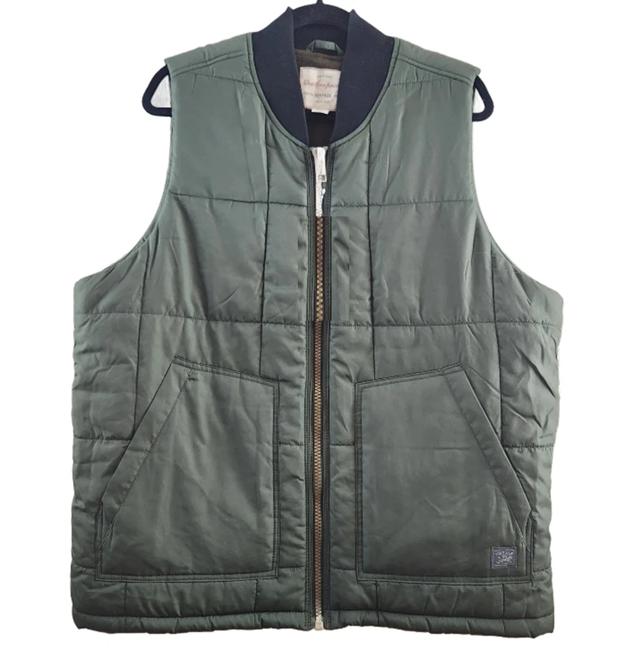 Men Weatherproof Vintage Fleece Lined Quilted Vest Full Zip Green Size Medium
