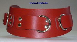 Leder-Halsband anatomisch geformt breit mit 3 D-Ringen + Ziernieten LWPH