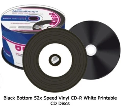 Black Bottom Vinyl CD-R 52x Inkjet White Printable Blank CD Discs Cakebox LOT - Image 1 of 4