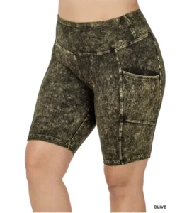 Zenana Women's Wide Waistband Biker Shorts Plus Size XXXL Olive Green - Picture 1 of 1
