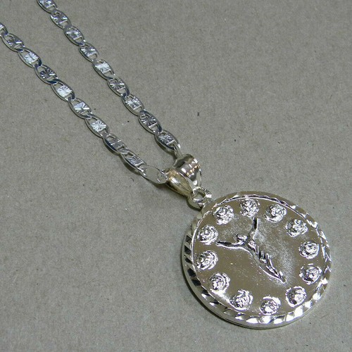 Set ciondolo Cristo tondo placcato argento uomo donna e catena Valentino lunga 24 pollici 4 mm