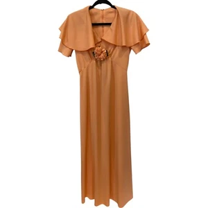 Sears Fashion Peach Floral Maxi Dress Womens 12 Butterfly Sleeves Retro Wedding - Picture 1 of 8