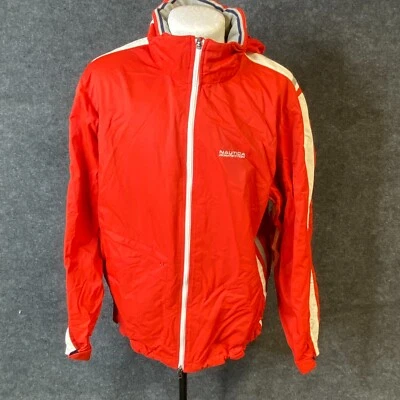 Nautica Windbreaker XL Red Sail Hoodie Mens Full Zip Jacket Stripe Adult Hooded - Image 1 of 4
