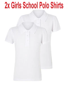 2x New Girls Plain Polo Shirts Kids PE School Cotton T-Shirts Uniform Summer - Picture 1 of 1
