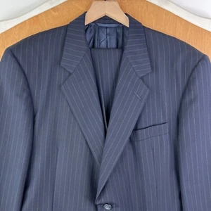 Hickey Freeman Suit Mens 42S Navy Blue Pinstripe 2 Button Bespoke Canvased 34x27 - Picture 1 of 20