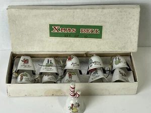 🎄VTG PORCELAIN CHRISTMAS BELL ORNAMENT SET OF 10 ORIGINAL BOX Japan 1 Day Ship! - Picture 1 of 7