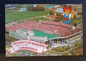 Postcard Lincoln Nebraska University Memorial Stadium Herbie Husker Aerial View - Picture 1 of 2