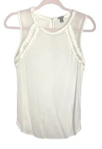 J. Crew Women’s Sleeveless Top Blouse Cream with Ruffled Trim Size Small - Picture 1 of 6