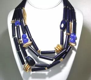 Chico’s gold tone Blue Beaded Necklace layered 4 strand boho chunky 69.00 SR5 - Picture 1 of 20