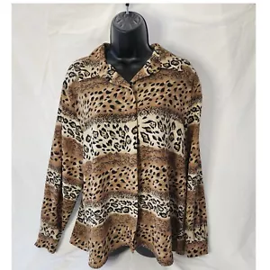 Alfred Dunner Animal Print Blouse Button Down Long Sleeve Top Size 16 - Picture 1 of 3