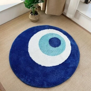 60X60 cm Blue Evil Eye Round Custom Rug/Carpet - Handmade Base, Soft, Non-Slip - Picture 1 of 6