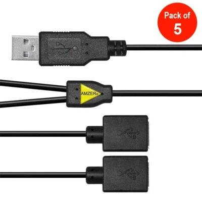 USB 2.0 A Male To Dual USB Female Y Splitter Power Cord Adapter Cable x5 PACK - Image 1 of 4