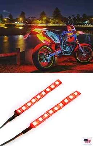 2x Red SuperMoto Motard LED Fender Brake Tail Light Turn Signal LED Bar Icon - Foto 1 di 12