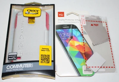 OtterBox Commuter Case for Samsung Galaxy S5 White Pink w Screen Protectors - Image 1 of 4