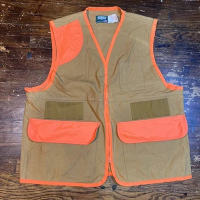 Vintage SAFTBAK Men's XL Hunting Vest Back Pouch Padded Shoulder Orange Brown - Image 1 of 4