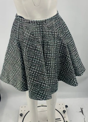 Falda acampanada Zac Posen para mujer metálica negra azul blanca espiga talla 2 Foto 1 de 4