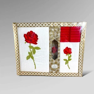 Royal Terry of Calif Red Rose Cotton Towel Set - Bath Fingertip Wash Cloth NOS - Picture 1 of 9