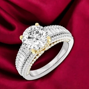 Round Cut Diamond Ring 14k Multi Tone Gold IGI Lab Created 3.25 Ct - Picture 1 of 10