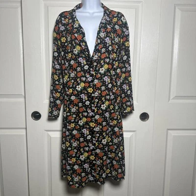 ASOS Design Curve Sz 22 Multicolor Daisy Floral Long Sleeve Mini Shirt Sun Dress - Image 1 of 4