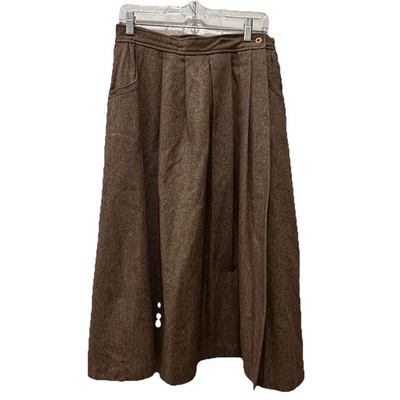Falda Vintage Mezcla Lana Talla 14 Cintura Años 70 Taupe Estilo Envolvente Falda con Bolsillos Foto 1 de 4