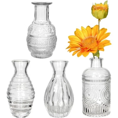 Mini Glasvasen Set 4 Stück Vintage Blumenvase Tischdeko Hochzeit Geburtstag - Bild 1 von 4