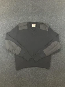 Commando Jack Young Sweater Mens Large Black V Neck Shoulder Elbow Patches USA - Picture 1 of 6