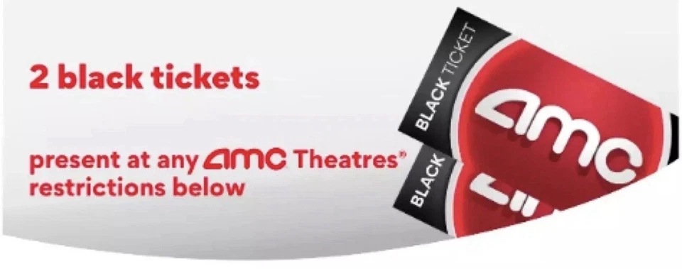 2 AMC Theatres Black Movie Ticket, No Expiration *Fast Delivery!* - Image 1 of 1