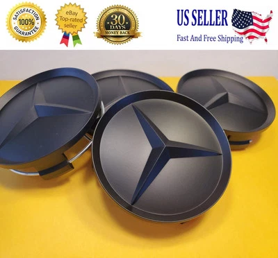 4x Mercedes Benz Center Caps All Matte Black 2.95Inch/75mm Fits Most Models - Image 1 of 4