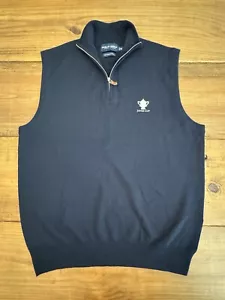 Polo Ralph Lauren Maglione Gilet 1/4 Zip Blu Arancione Pony Pima Cotone Uomo Medium - Foto 1 di 11