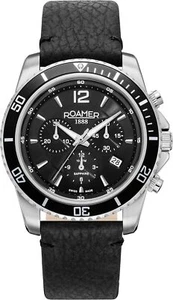 Roamer 862837 41 55 02 Nautic Chrono 100 silber schwarz Leder Herren Uhr NEU - Bild 1 von 6
