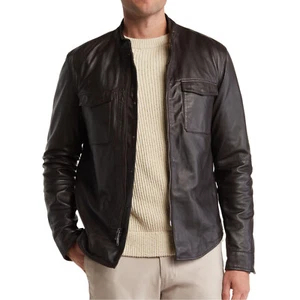 John Varvatos Star USA Men's Steve Leather Shirt Jacket Snap Zip Front Brown 2XL - Picture 1 of 5