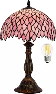 Tiffany Table Lamp Pink Wisteria Style Stained Glass Desk Bedside Reading Light - Picture 1 of 8