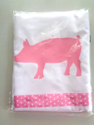 Pink Pig Shower Curtain White with pink pigs and pink polka dot ribbon SALE - Image 1 of 3