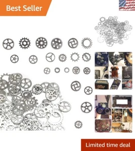 Assorted Antique Silver Steampunk Gears Set - 80 Pieces for Crafting Projects - Picture 1 of 9