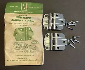 VTG NOS PAIR CABINET HINGES CHROME + WHITE LINES 3/8 OFFSET N58-032B NAT’L LOCK - Picture 1 of 5