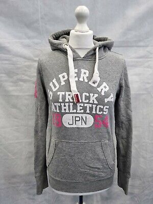 C831 Womens Superdry Track & Field Grey Pink Emblem Pullover Hoodie Uk 10 • 8.50€