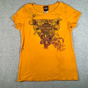 Harley Davidson Of Wisconsin  Shirt Women' XL Yellow Biker Motorcycle Riding Y2K - Picture 1 of 18