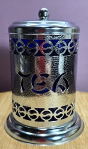 Vintage Chrome Plated Cobalt Blue Glass Tea Caddy - Picture 1 of 6