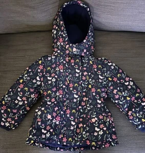 Primark Girls 24 To 36 Month Blue Flower Jacket Coat With Hood Zips And Poppers - Picture 1 of 5