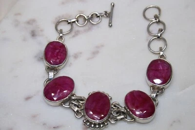 Brazalete de plata de ley y piedras preciosas de espinela longitud ajustable de 6,5 a 7,5 pulgadas Foto 1 de 4