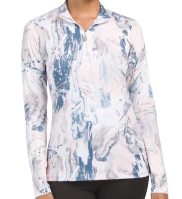 NWT SOFIBELLA Navy Pink Paint Splat Long Sleeve Mock Golf Tennis Shirt M L & XL - Image 1 of 3