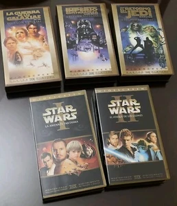 Trilogía original de "Star Wars" (Ed. Especial en dorado) + Ep. I y II en VHS - Imagen 1 de 11