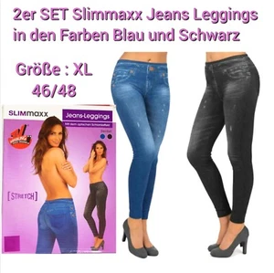 2er Set Slimmaxx Damen Jeans Leggings Blau und Schwarz Größe XL 46/48 Jeansoptik - Bild 1 von 13