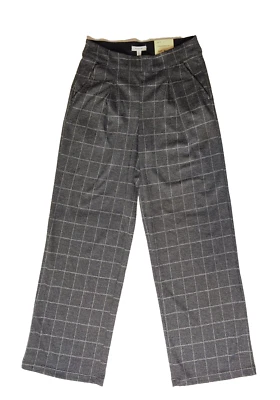 Max Studio Women’s Small Pleated Wide Leg Gray Plaid Pants High Rise - Image 1 of 4