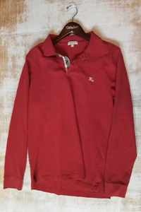 Burberry London Polo Shirt Mens Large 1/4 Button Red Long Sleeve Pullover - Picture 1 of 12