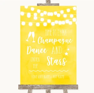 Yellow Watercolour Lights Drink Champagne Dance Stars Personalised Wedding Sign - Picture 1 of 8