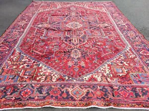 9 x 11 or 8.3 x 11.3 VINTAGE SERAPI HERIZ RUG ANTIQUE KAZAK USHAK CAUCASIAN - Picture 1 of 12