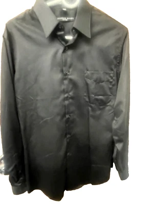 Geoffrey Beene Mens Slim Fit Sateen Black Dress Shirt 15 1/2 34/35 - Image 1 of 2